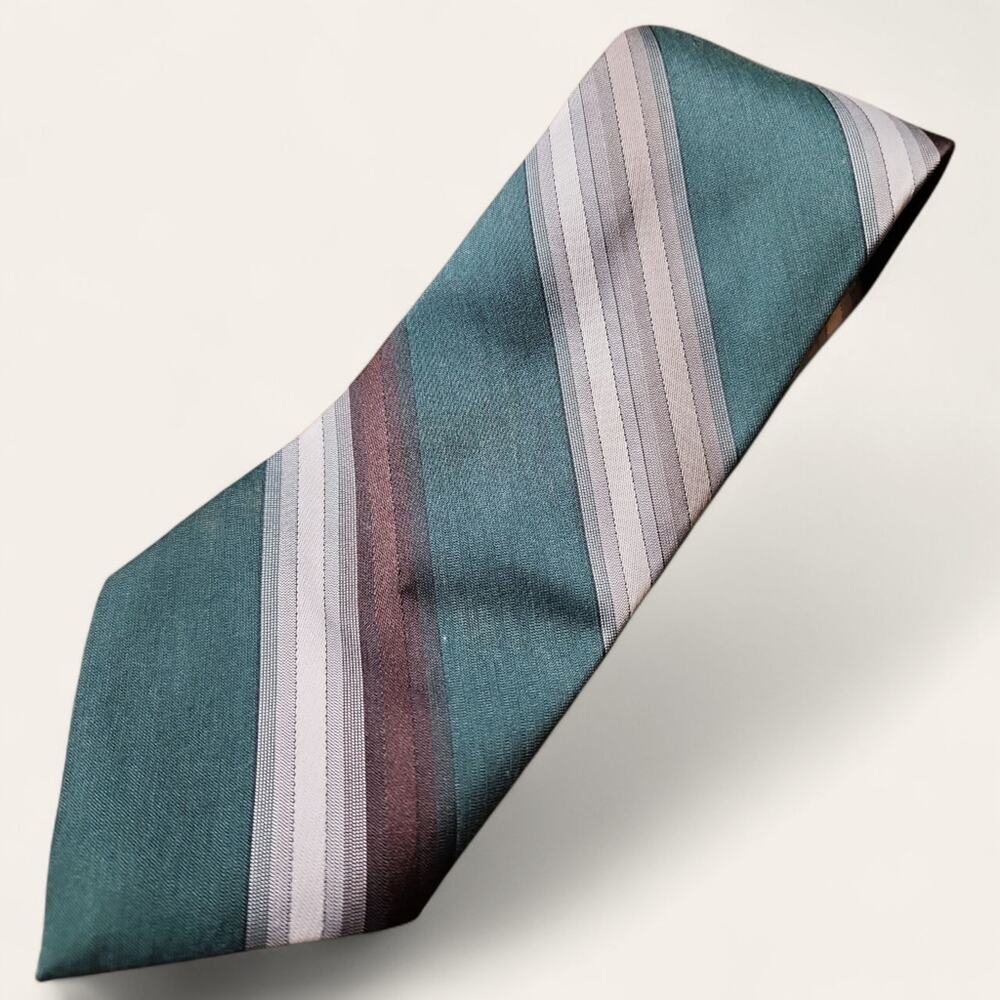 LONDON FOG | Green and Brown Men's Striped Tie‎ Made In The USA